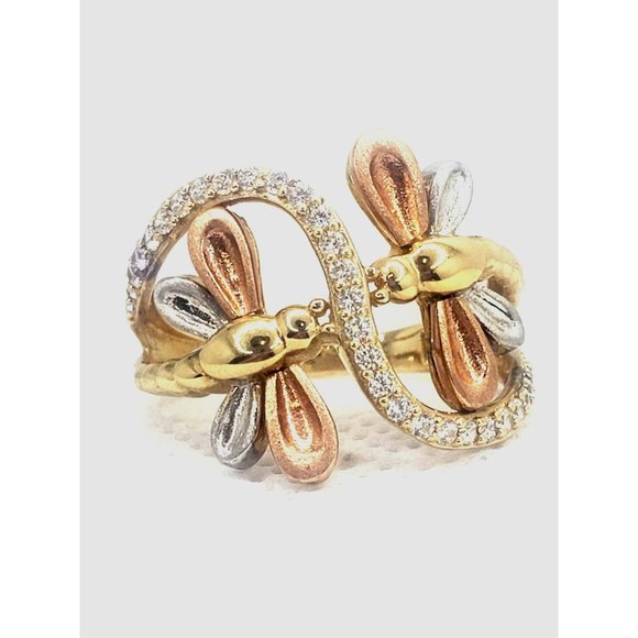 14 k GOLD Double Dragonfly Ring size 6 - Picture 3 of 16